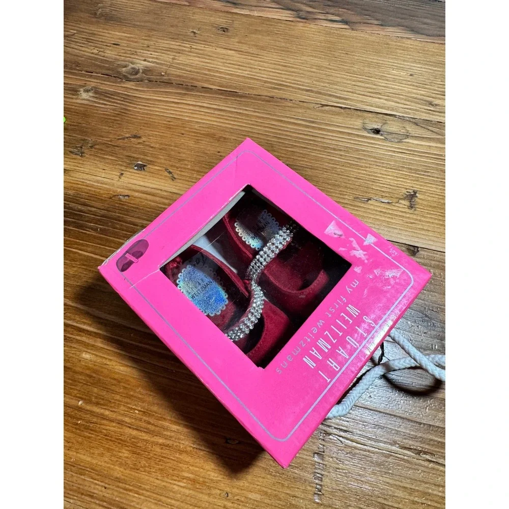 Stuart Weitzman Sugar Ballerina Baby Size 3 Dark Red Rhinestone Mary Jane Flats